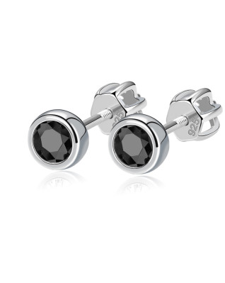 Strieborné náušnice, čierne zirkóny 4 mm