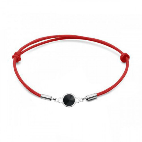 Strieborný textilný náramok s kameňom Crystals from Swarovski® Black Jet