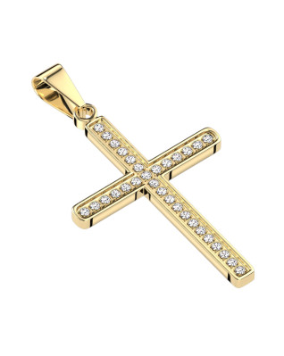 Pozlátený oceľový prívesok - kríž so zirkónmi