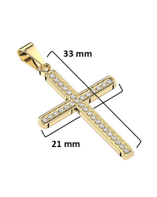 Pozlátený oceľový prívesok - kríž so zirkónmi