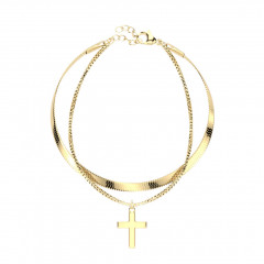 Pozlátený oceľový náramok s krížom