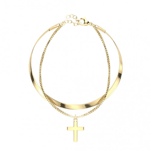 Pozlátený oceľový náramok s krížom