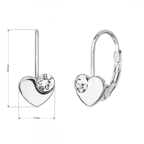 Strieborné náušnice srdiečka so Swarovski kryštálmi, Crystal