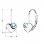 Strieborné náušnice srdiečka so Swarovski kryštálmi, Aqua