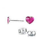 Strieborné náušnice so srdcom Crystals from Swarovski, Fuchsia