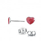 Strieborné náušnice so srdcom Crystals from Swarovski, Royal Red