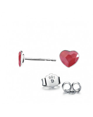 Strieborné náušnice so srdcom Crystals from Swarovski, Royal Red