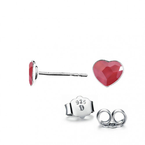 Strieborné náušnice so srdcom Crystals from Swarovski, Royal Red