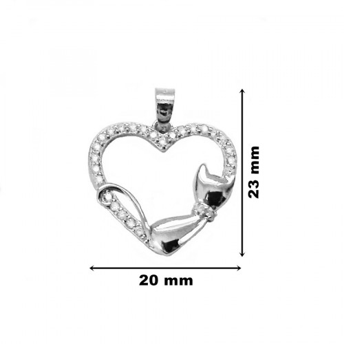 Strieborný prívesok srdiečko s mačkou