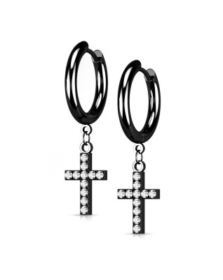 Čierne oceľové náušnice s krížikmi