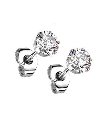 Oceľové náušnice - číre zirkóny 4 mm