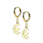 Pozlátené oceľové náušnice - mesiac s hviezdou