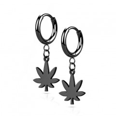 Čierne ocelové náušnice - list marihuany