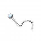 Zahnutý piercing do nosa - titán, opál 2 mm