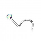 Zahnutý piercing do nosa - titán, kamienok 2 mm