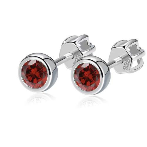 Strieborné náušnice, granátovo červené zirkóny 4 mm