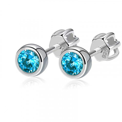 Strieborné náušnice, tyrkysové zirkóny 4 mm