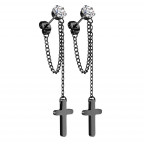 Čierne visiace oceľové náušnice s krížikmi