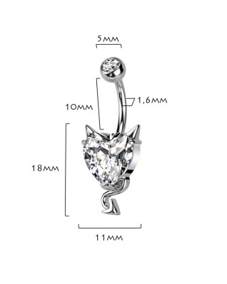 Piercing do pupku - srdce s čertovskými rohmi