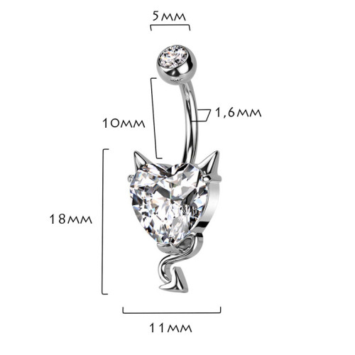 Piercing do pupku - srdce s čertovskými rohmi