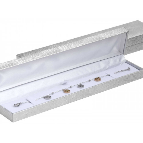 Strieborná koženková krabička na náramok