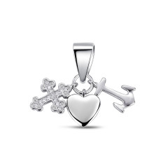 Strieborný prívesok kotva, srdce, krížik