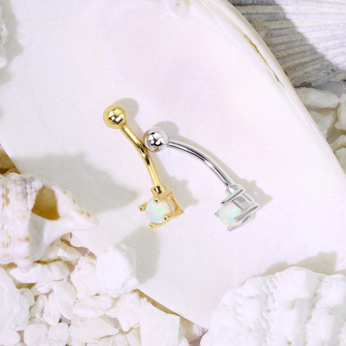 Zlatý piercing do obočia s opálom, Au 585/1000