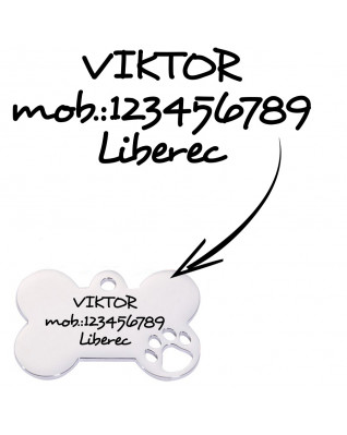 Oceľová psia známka - kosť, veľ. S