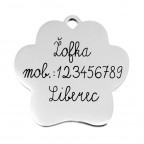 Oceľová psia známka - labka