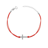 Červený náramok so strieborným krížikom