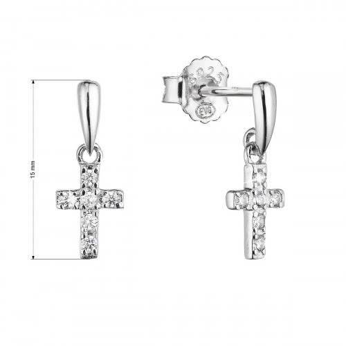 Strieborné náušnice visiaci krížik so zirkónmi