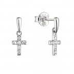Strieborné náušnice visiaci krížik so zirkónmi