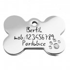 Oceľová psia známka - kosť so zirkónmi, veľ. S