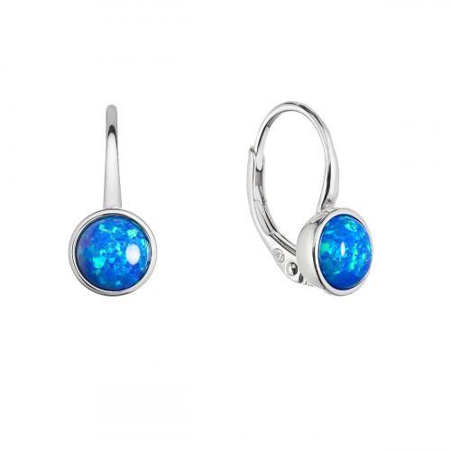 Strieborné náušnice s modrým okrúhlym syntetickým opálom