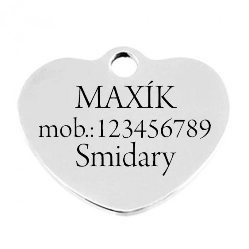 Oceľová psia/mačacia známka srdca