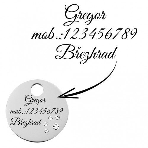 Oceľová psia/mačacia známka so zirkónmi