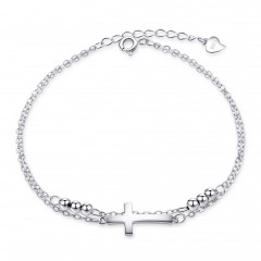Dvojitý dámsky strieborný náramok s krížikom