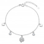 Dámsky strieborný náramok štvorlístok a srdiečka