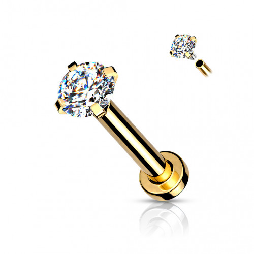 Piercing do brady / cartilage / tragus 1,2 x 8 mm, 3 mm kameň, číra farba