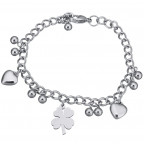 Oceľový náramok so srdiečkami a štvorlístkom