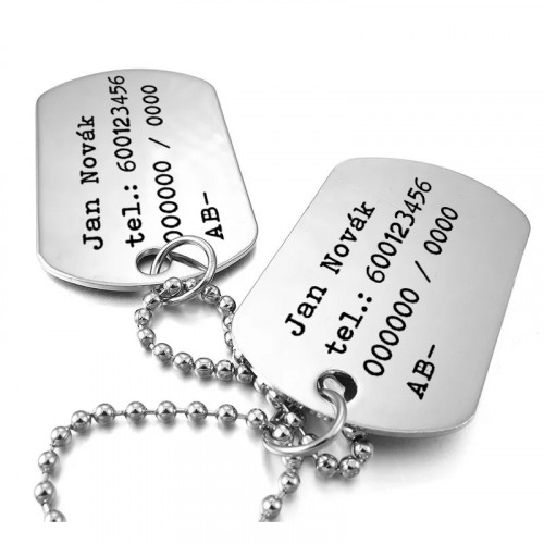 Vojenské známky - dog tag + guličková retiazka