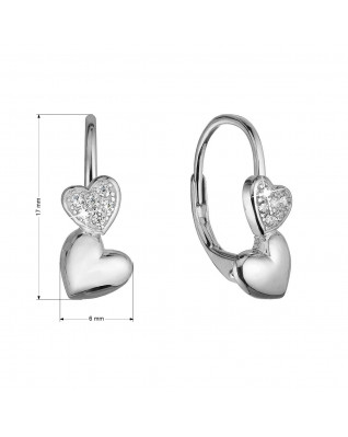 Strieborné náušnice dve srdcia so zirkónmi