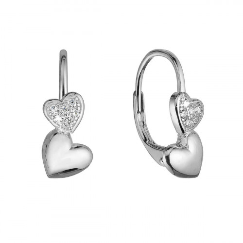 Strieborné náušnice dve srdcia so zirkónmi