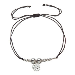 Textilný náramok čierny strieborné guličky