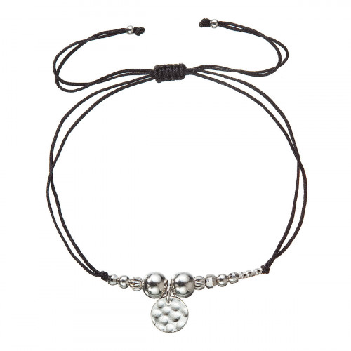 Textilný náramok čierny strieborné guličky