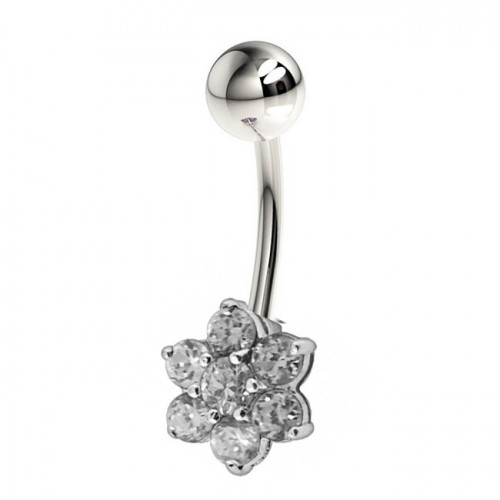 Strieborný piercing do pupka - kvietka