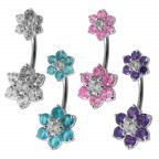 Strieborný piercing do pupka - kvetinky