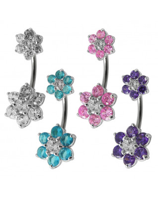 Strieborný piercing do pupka - kvetinky