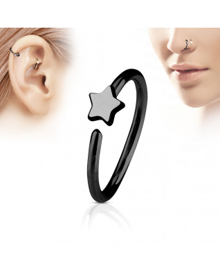 Čierny piercing do nosa/ucha kruh s hviezdou