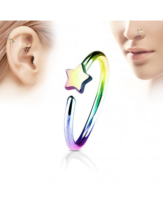 Dúhový piercing do nosa/ucha kruh s hviezdou